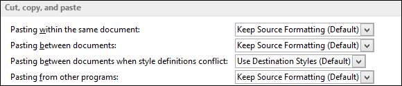 Set default paste in Word