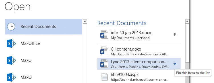 Open a File - Recent Documents