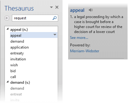 thesaurus in Office