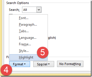 Find only highlighted text in Word