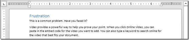 Word screen for editing margins 