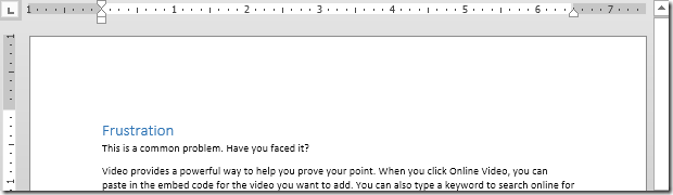 Word screen for editing margins 