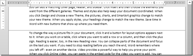 Word screen for editing margins 