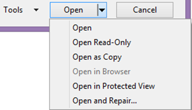 Open File dropdown menu