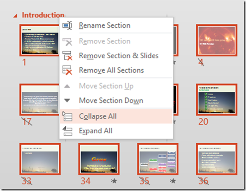 Collapsing or Expanding PowerPoint Sections
