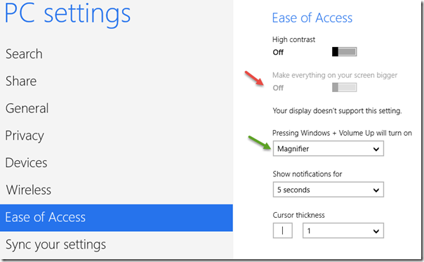Windows Magnifier - PC settings