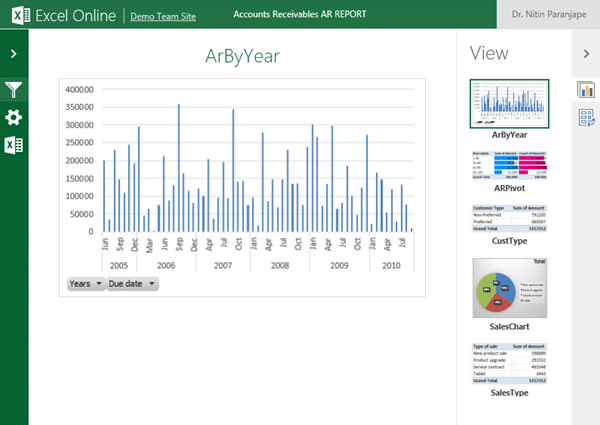 delivering Excel reports - view on Excel Online