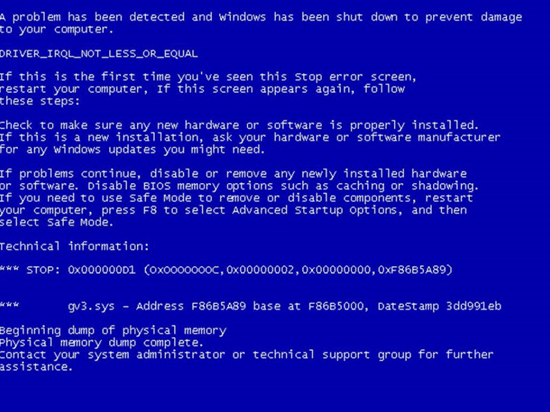 Blue screen of death