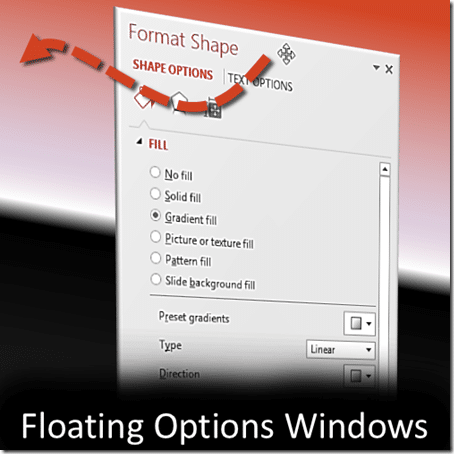 Office task panes can be come floating dialogues in Office 2013