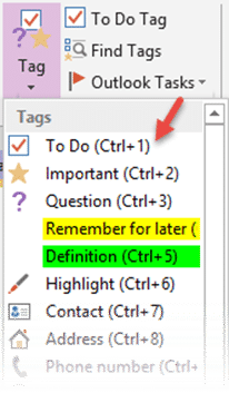 create checklist with OneNote tags