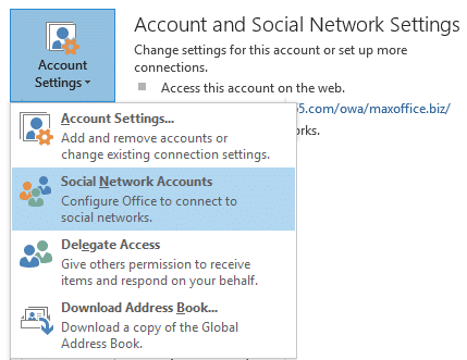 Outlook Social network settings Outlook Social network settings