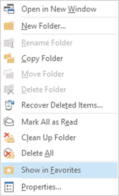 Outlook show in favorites Outlook show in favorites