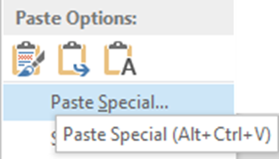 SNAGHTML2775d9da How to learn keyboard shortcuts - showing the tooltip of Paste Special button (Ctrl Alt V)