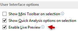 User Interface options - enable live preview