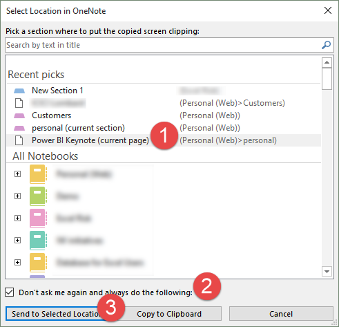 OneNote Visual Notes- Send to selected location