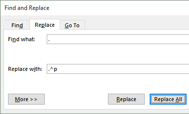 Find for period and space and replace with period and paragraph mark