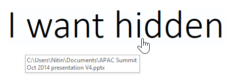 Hidden hyperlink shown. Pointer is a finger and the file name is shown as tooltip