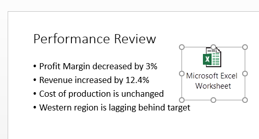 Inserted or linked file shown as an icon with Excel logo
