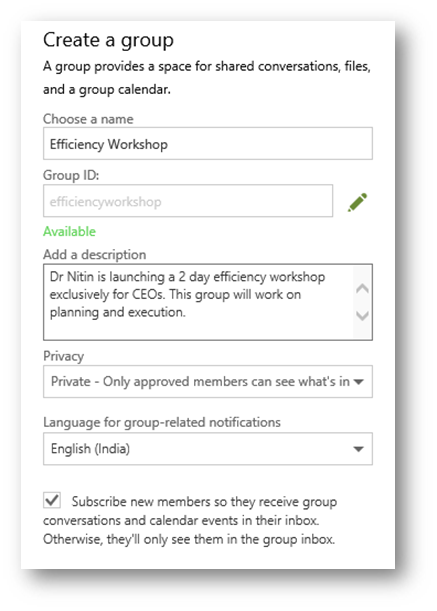Specify a name and description. Choose the privacy level.