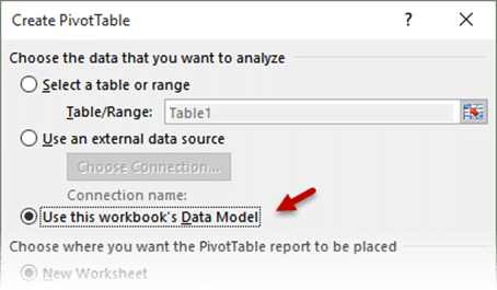 Create Pivot Table from Power Pivot Data Model