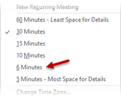 6 minutes time slot in Outlook calendar