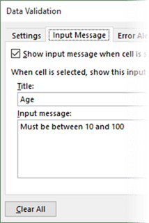 Data Validation in Excel - Input Message Entry