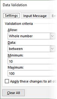 Data Validation in Excel - specifying the criteria