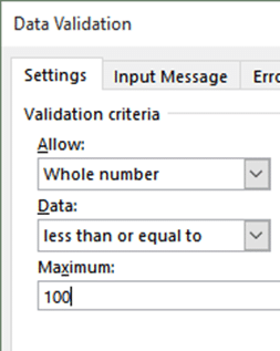 Data Validation - less than or equal to 100