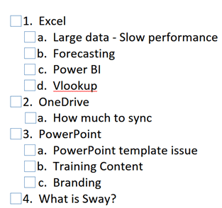 Checklists - OneNote as a presentation tool