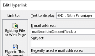 @name in Outlook Mailto hyperlink