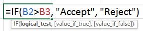 Excel IF function - Syntax Tooltip