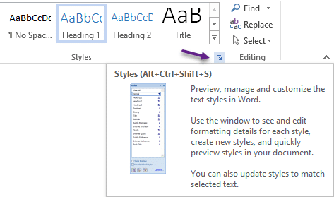 Word Style Inspector - dialog shortcut