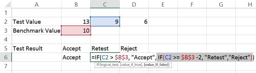 Excel IF function - nested IF