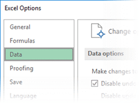 Data tab for Pivot performance adjustment