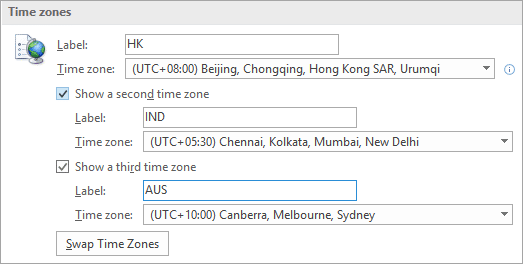 Set three time zones