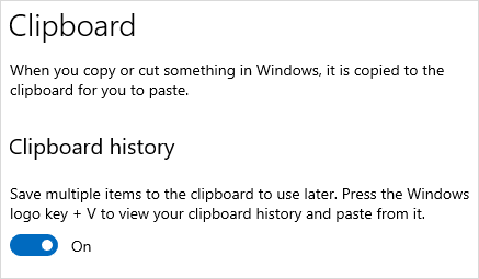Windows Clipboard History enable option