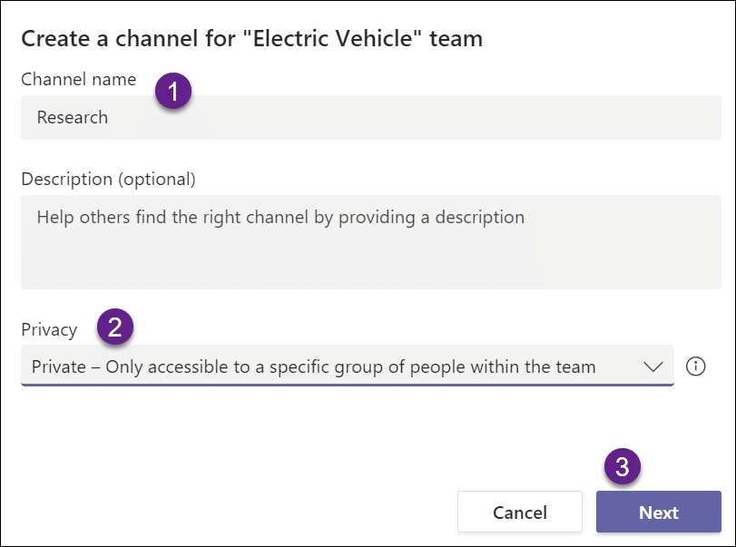 Steps to create a private channel