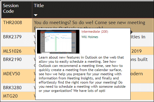 Tooltip shows video thumbnail
