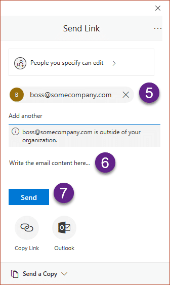 Share OneDrive Links - add email id and send