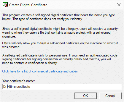 image selfcert.exe dialog