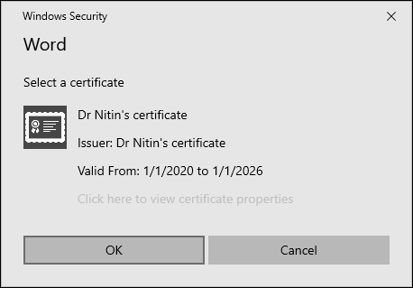 image Choosing the digital certificate for the VBA project