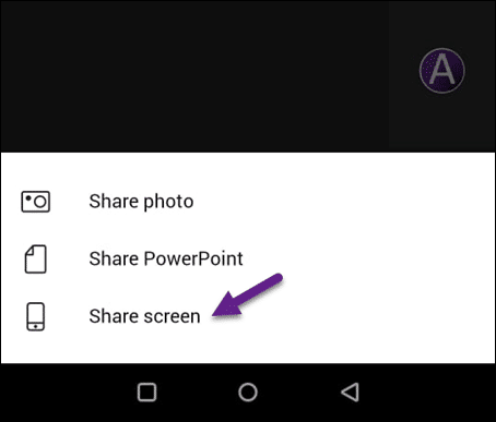 Monthly review using Teams - Screenshot showing share screen option from mobile Teams app