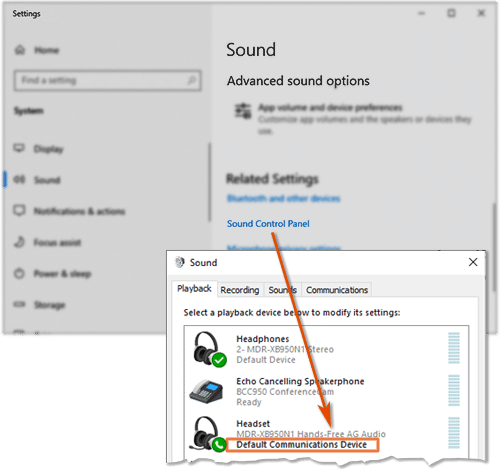 Default Communications Device in Windows Sound Control Panel