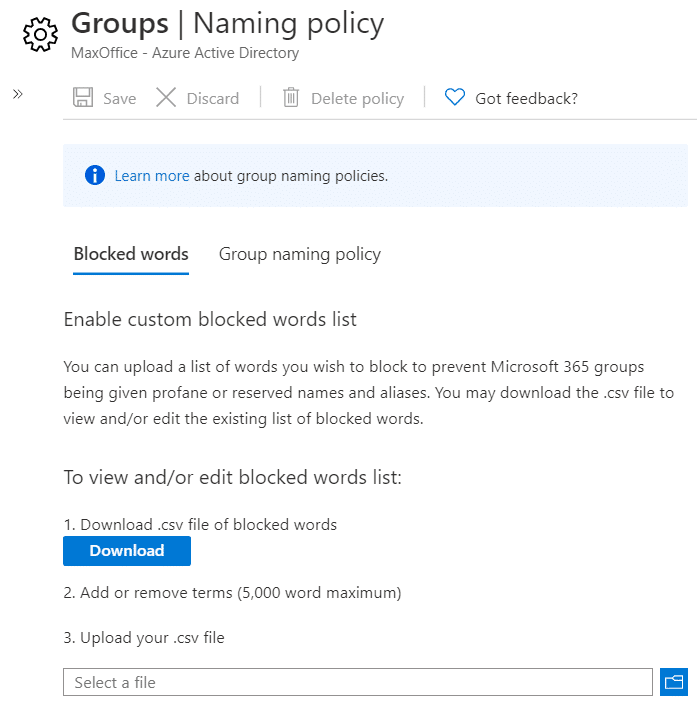 Group Policy to create woreds banned for Teams team names