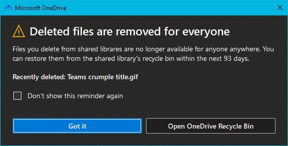 Shared synched file delete warning
