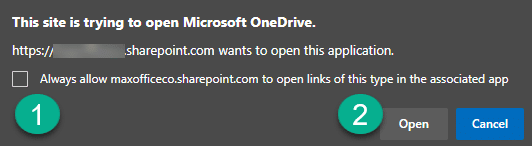 OneDrive sync permission dialog