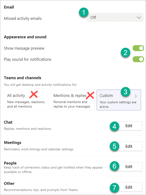 Microsoft Teams Notifications customize dialog