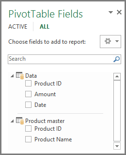 Field list Power Pivot field list