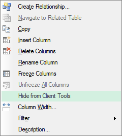 Hide from client tools hide columns from client tools