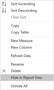 Power Bi Desktop Hide from Report View option in Power BI Desktop designer